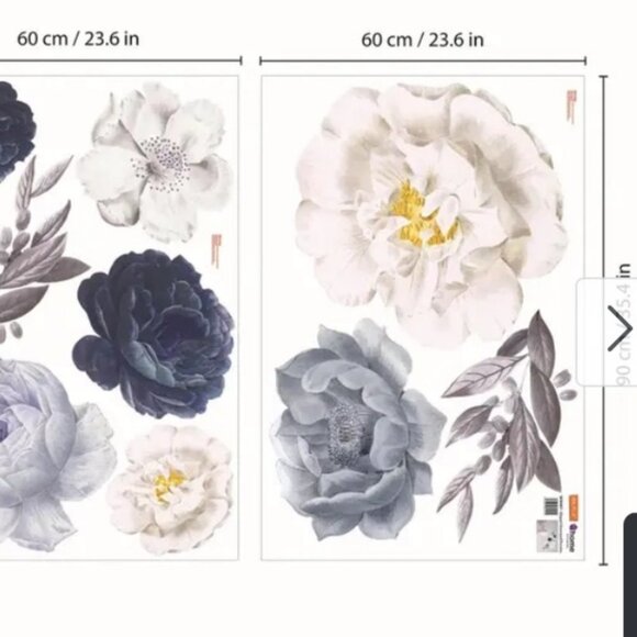 NEW Floral Wall Stickers Elegant Oversized Peonies Decor Flowers Blue Baby Room - Picture 6 of 10